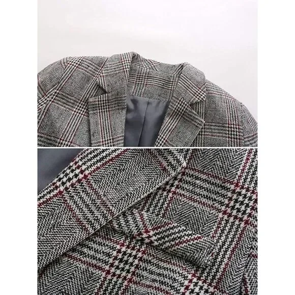 ebossy Women's Houndstooth Plaid Boyfriend Blazer - Notch Lapel Suit Coat - XS - Picture 5 of 5